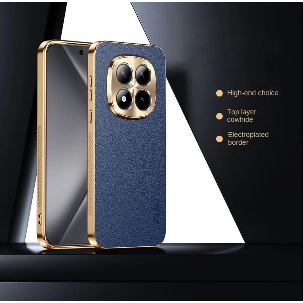 Premium Electroplated Frame Cowhide Leather Phone Case with 4-Lens Protector and Anti-Drop Cover