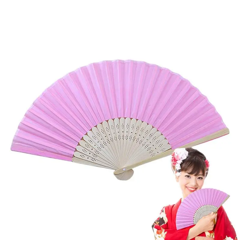 Small Folding Hand Fan Silk Fabric Bamboo Folded Hand Fan Bridal Dancing Props Folded Handheld