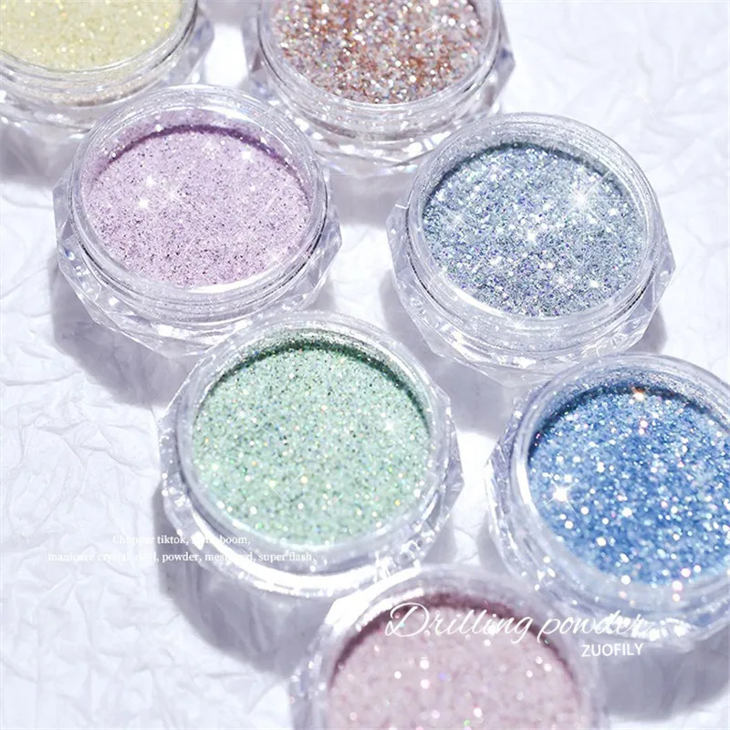 8 Colors Nail Crystal Diamond Powder Rainbow Color Glitter Shiny Pigment Holographic Glass Micro Drill Nails Art Decoration nail powder nail pigment nail glitter nail decoration nail decorations