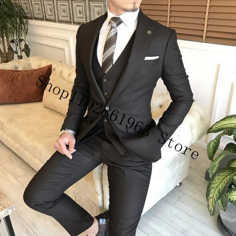 New Arrival Best Men Tuxedos For Wedding 3 Pieces Male Suits Formal Groomsmen Wedding Tuxedos Blazer+Vest+Pants Costume Homme