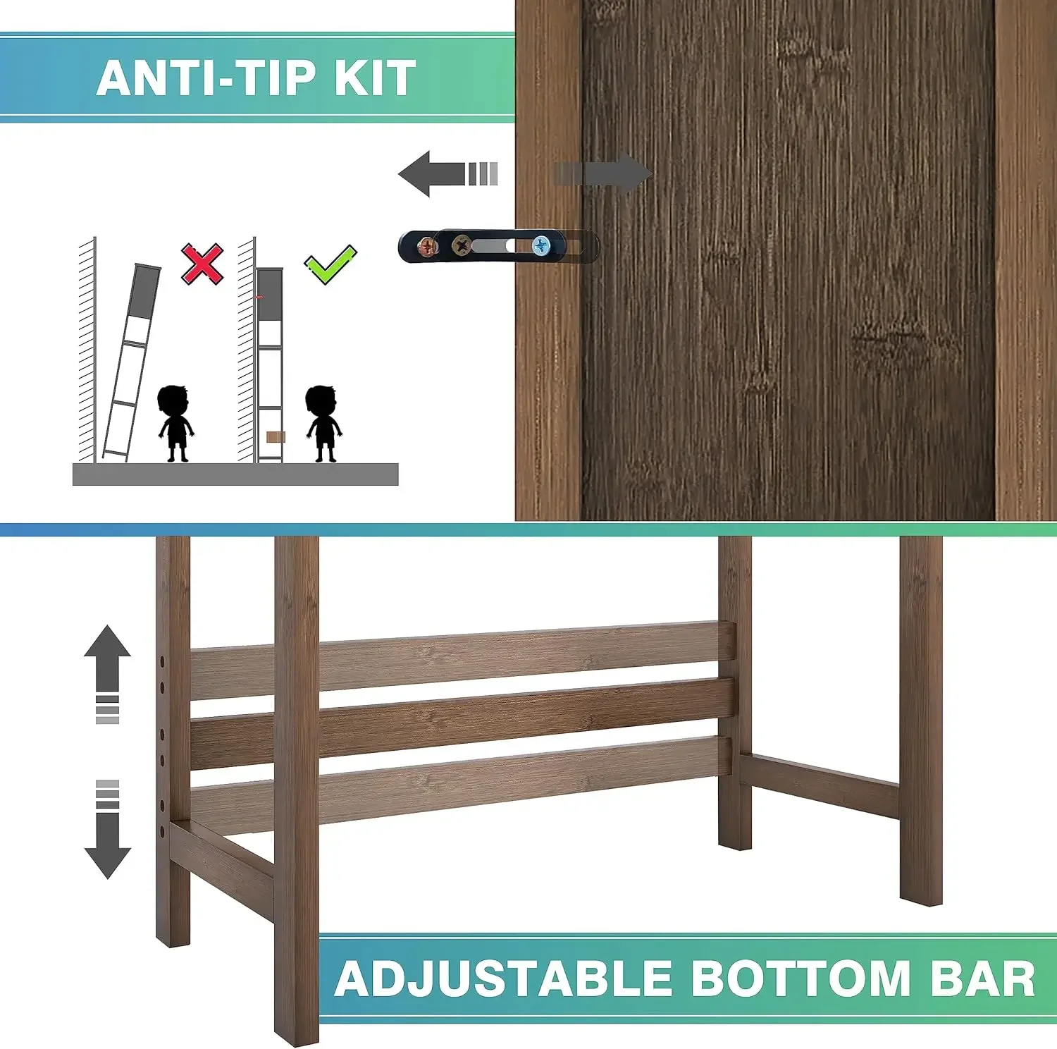 Bamboo Over-The-Toilet Organizer Rack, Freestanding Toilet Space Saver with 3-Tier Adjustable Shelves (Walnut) 5