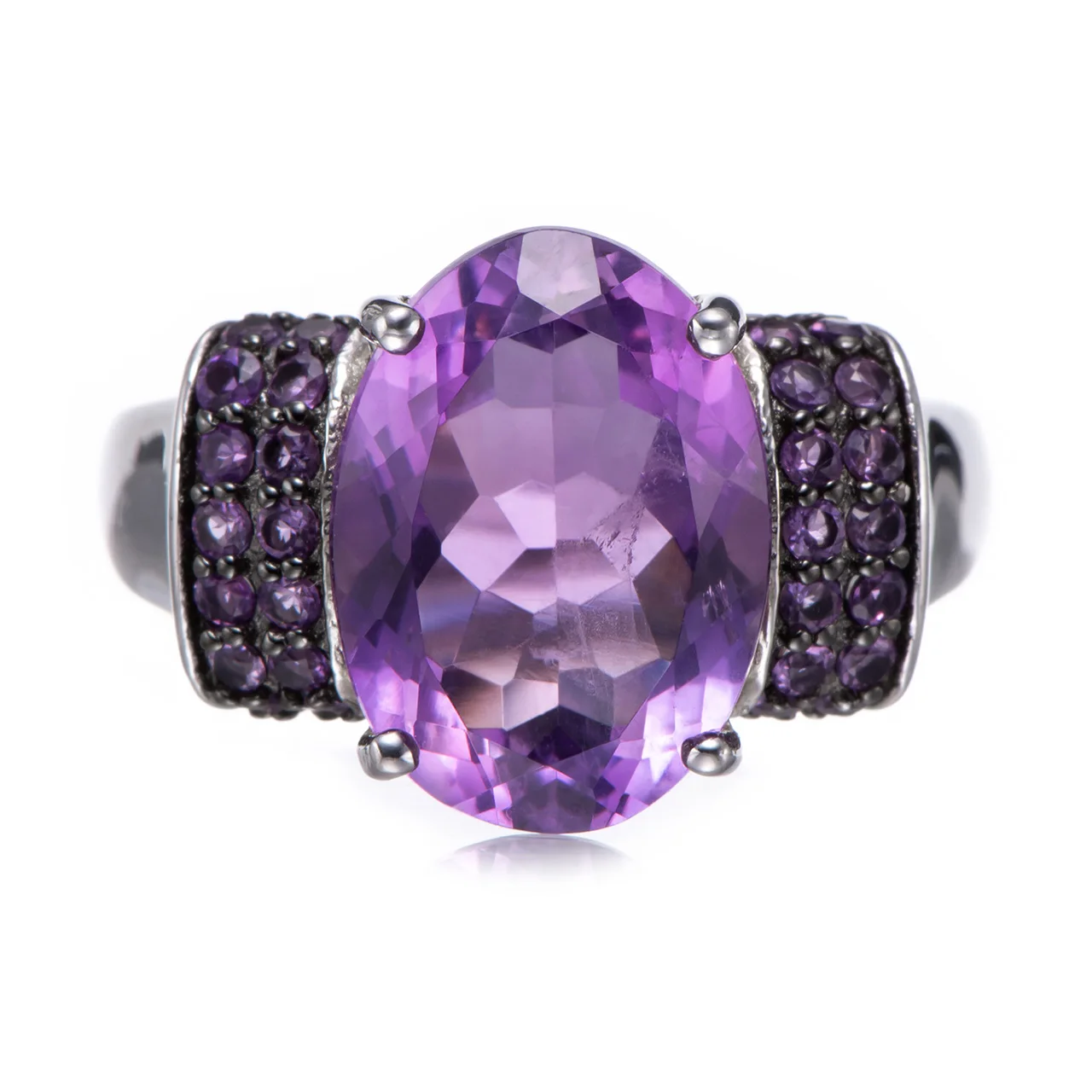 

10x14mm Amethyst Rhodium Over Sterling Silver Ring