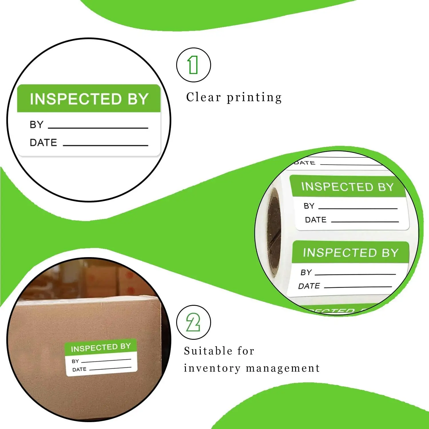 500Pcs Quality Control Inventory Labels 1x2Inch Inspected by Rectangle Stickers Fluorescent Green Stickers for Inventory Control