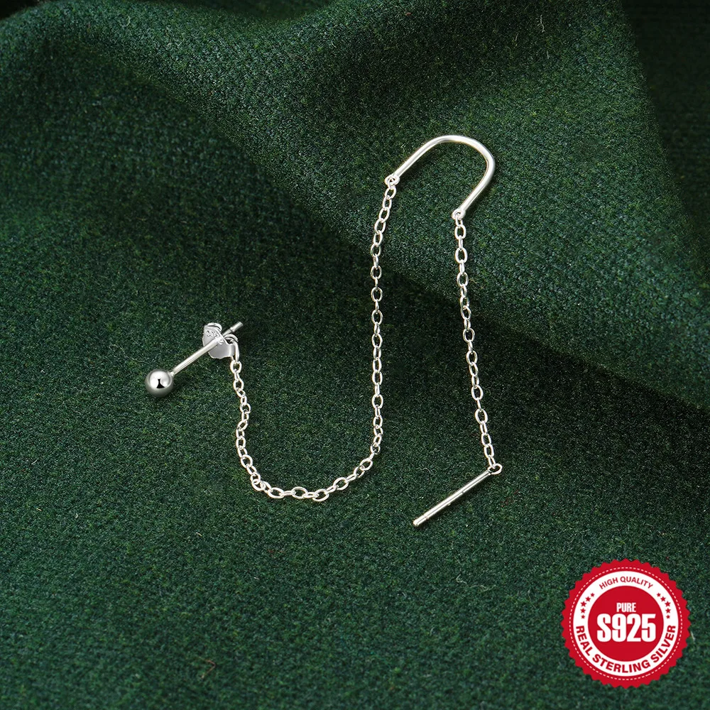 Orecchini a bottone con catena a sfere satellitari in argento sterling