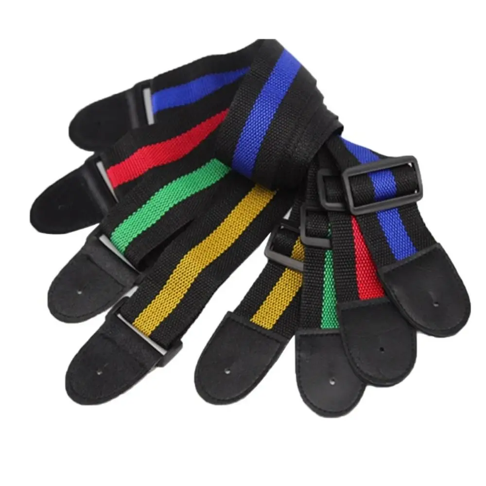 

1Pc Guitar Strap Accessories Colourful Stripe Adjustable Belt Nylon Leather Folk Wood Electric Guitar Straps Accessory