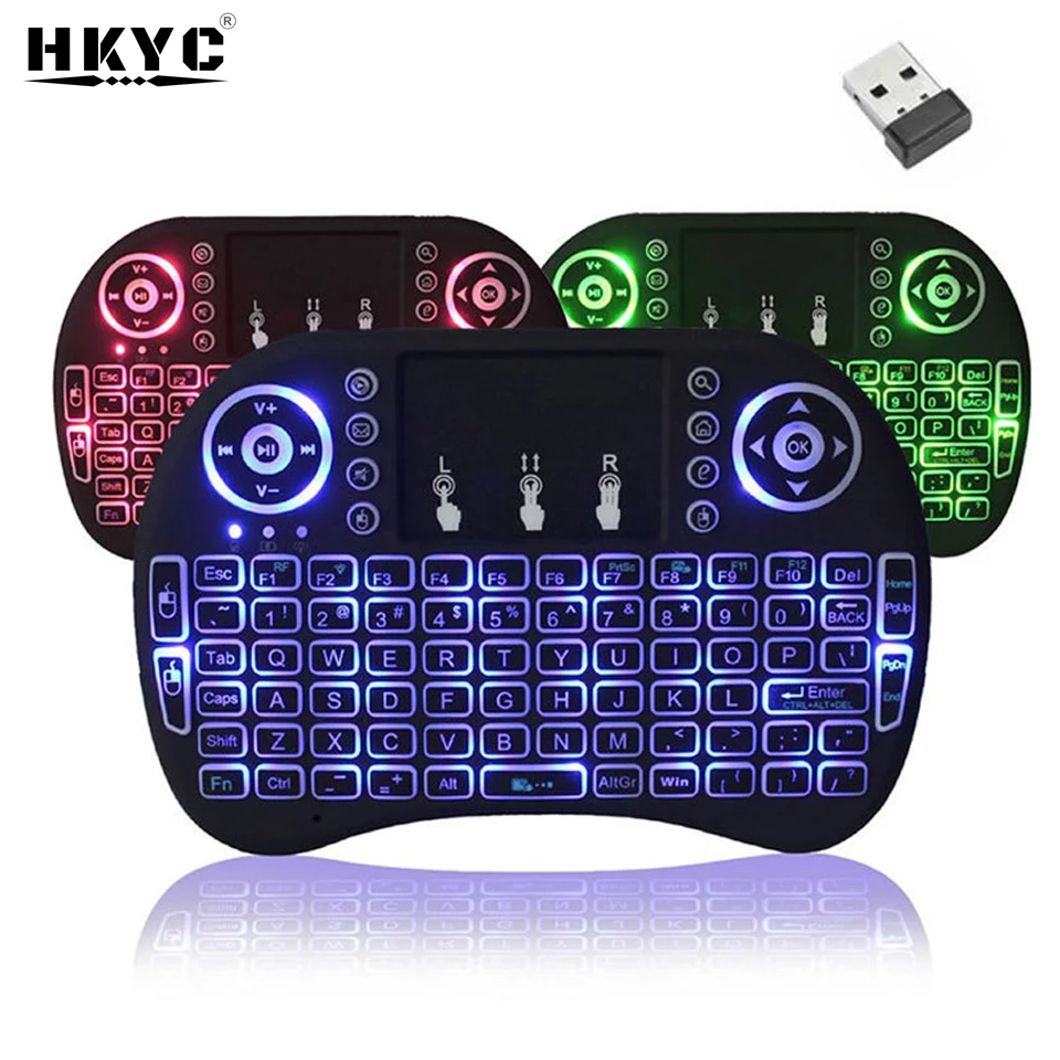 Retroiluminado Mini Teclado sem Fio Inglês Russo Francês Espanhol Português 2.4g ar Mouse Touchpad Remoto para Android Caixa de tv pc i8