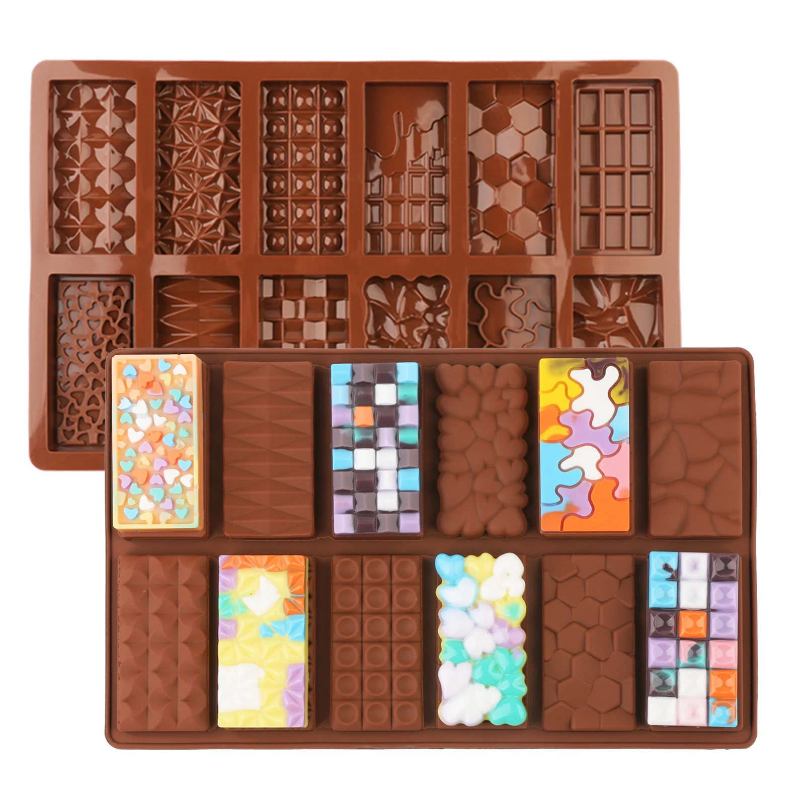

NewSilicone Chocolate Bar Molds,12 Cavity Silicone Break Apart Protein and Engery Bar Candy DIY For Baking Cake Decorating Tools