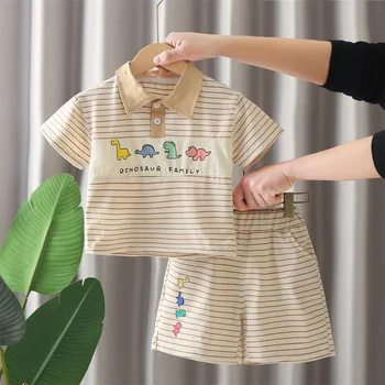 Toddler Boys Striped Cartoon Set 1