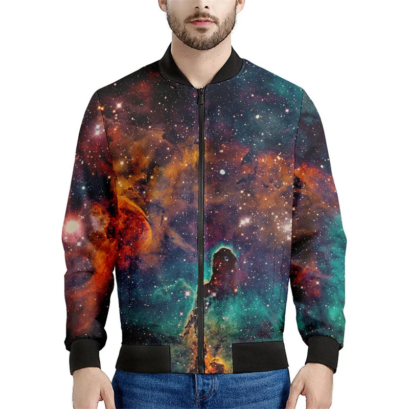thumbnail image 1 of Chaqueta con cremallera y estampado de universo colorido para hombre, abrigo con estampado 3D de galaxia y espacio, chaquetas casuales holgadas, ropa de calle, mangas largas, 1 of 4