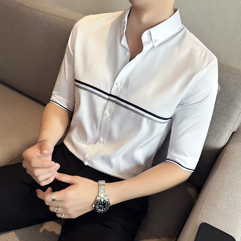 

Classic Striped Shirt for Men 2023 Summer Thin Half Sleeve Casual Shirts Fashion Slim Fit Business Dress Shirts Men Clothing