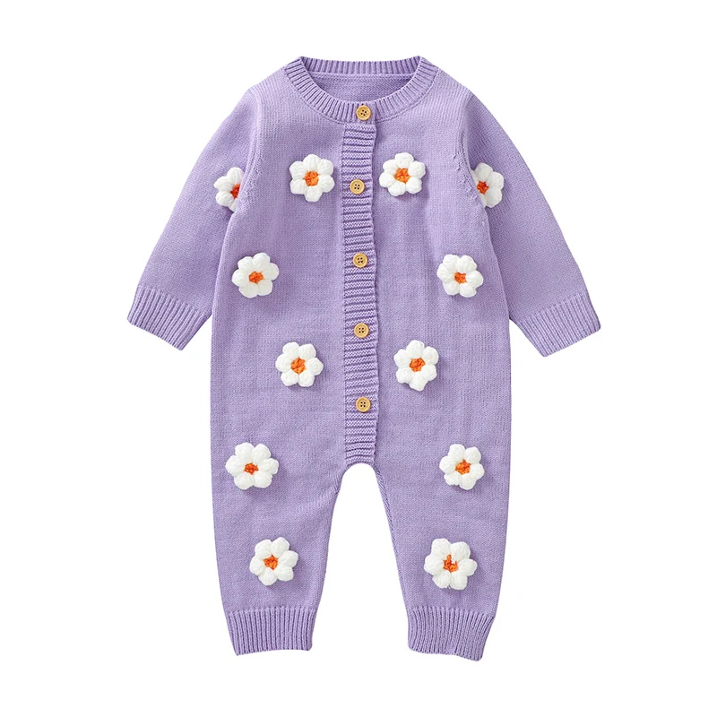 Arrival Autumn and Winter Baby Girls Floral Pattern Long Sleeves Knitted Bodysuit