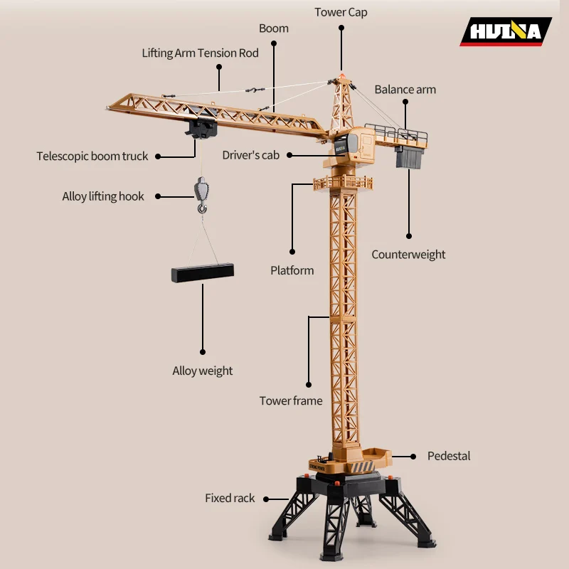 Huina 1585 Alloy Lifting Tower Crane Truck KIT 2.4G Engineering Truck Remote Control Car Battery Outdoor Toys For Boys 5