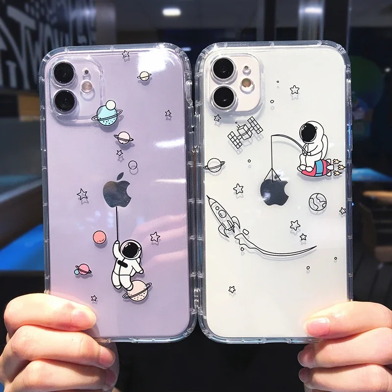 Cosmic Astronaut & Planet Star Transparent Shockproof Phone Case