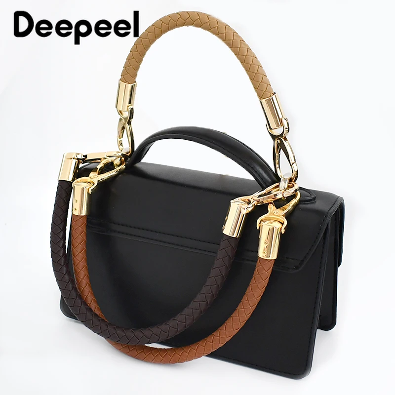 2Pcs Deepeel 30/40/60mm Bag PU Weave Shoulder Strap Colored Replacement Handle Leather Handbag Metal Buckle Handles Accessories