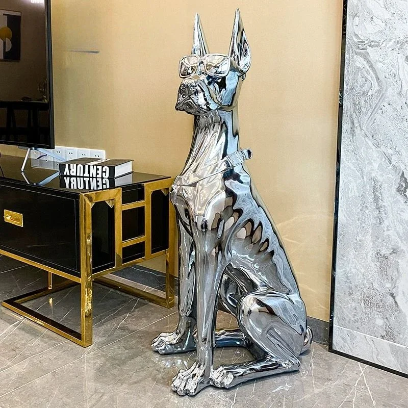 

Home Decor Electroplate Resin Dog Sculpture Ornaments Large Landing Home Living Room Decoration Statues European Style Creative