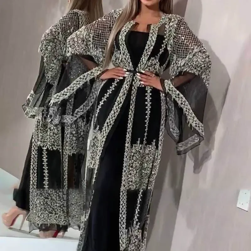Femme African Luxury Kimono Kaftan Robe Dress Abaya Caftan Marocain Dubai Islam Hijab Muslim Qatar Oman Turkey Clothing 2 Pices