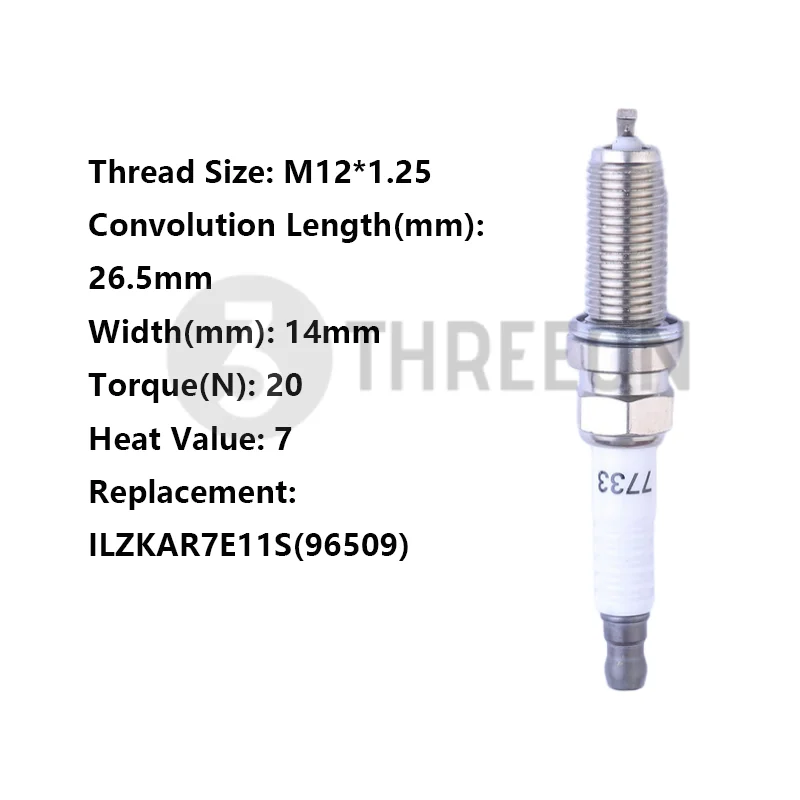 

THREEON 1/4/6pcs VH7RTAI(7733) Iridium Spark Plugs For Renault Mazda Nissan Infiniti Replacement ILZKAR7E11S(96509) M12*1.25