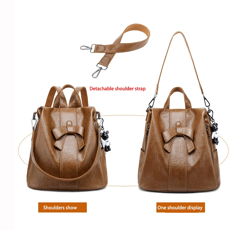 High Quality Women's Anti Theft Shoulders Bag PU Leather Backpack  Business Backpack Elegant Bow Lady's Leather Bag 4