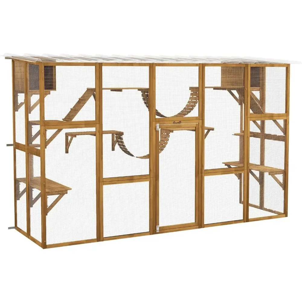 Catio Playground Cat Window Box Outside Enclosure Outdoor Cat House with Weather Protection Roof for Wooden Frame