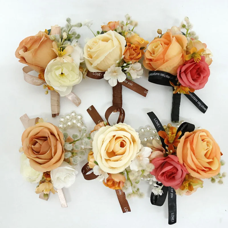 

BAIFUMINGYI Vintage Rose Flowers Artifical Boutonnieres Marriage akcesoria ślubne Bride Accessories boutinieres for wedding