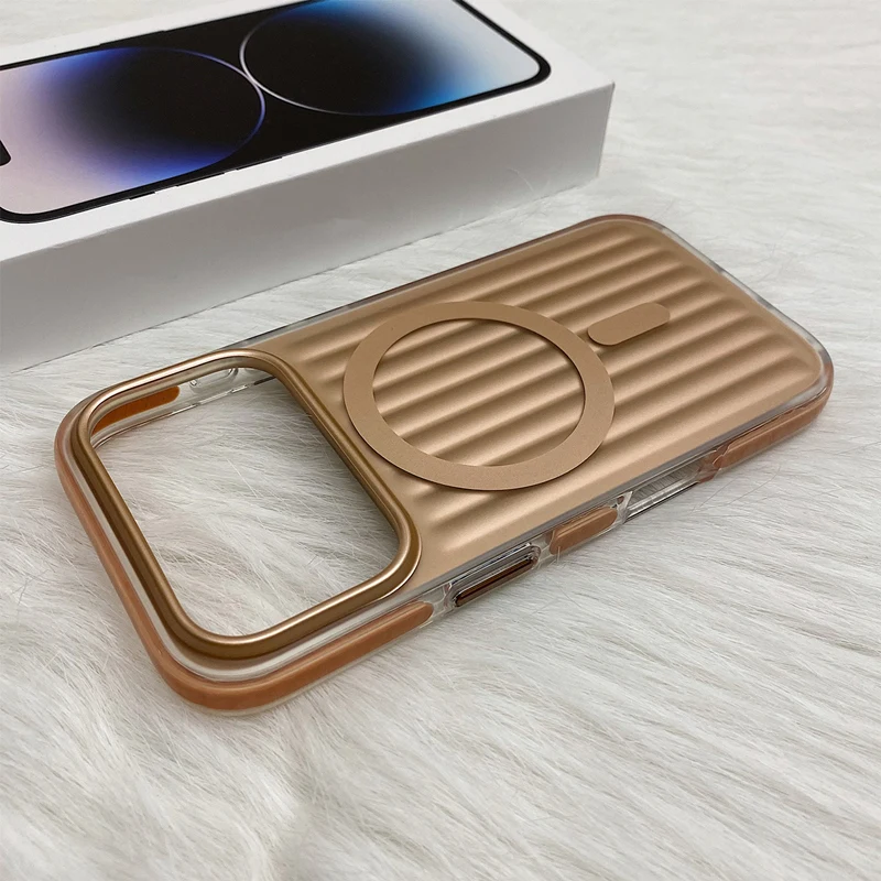 Trendy 3D Stripes Magnetic Phone Case with Frosted Soft Edge and Matte Back Cover