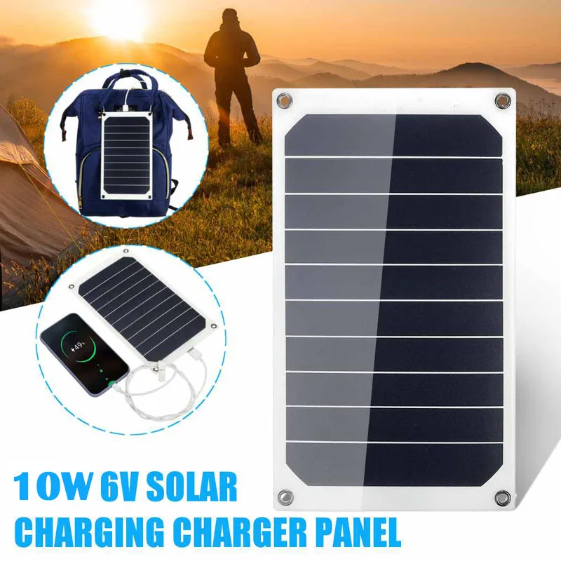 USB Solar Charger Panel 6V 10W Portable Solar Panel Output USB Outdoor Portable System for Phone Charger