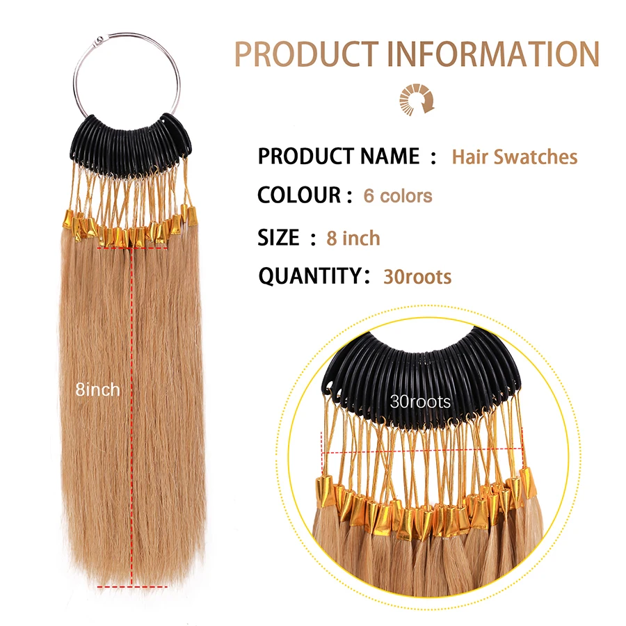 Human Color Rings Dyer Hair Testing Colored Strands For Hair Teaching Natural Virgin Can Be Dyed Crimp Curly Salon Tools