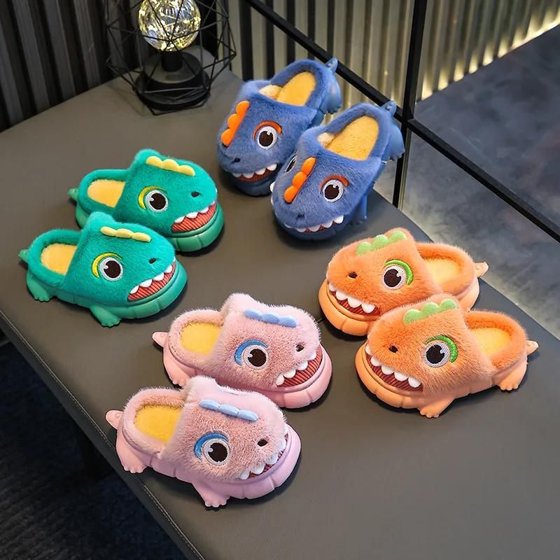 Children's Cotton Slippers Boys Girls Non-slip Cute Cartoon Home Shoes Cover Heel Indoor Baby Slippers Furry Warm Kids Shoes 2
