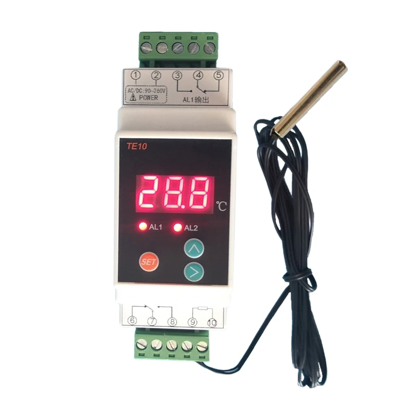 Din Rail Thermostat with Sensor -40~110℃ Convenient 2 Way Relay Output Temperature Alarm Controller Output 7A/250VAC