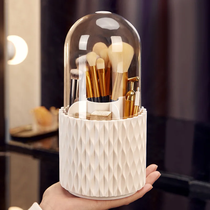 

Rotary cosmetic brush storage cylinder Large capacity transparent pen holder Dustproof cosmetic storage box with cover