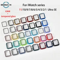 Verre trempé + couvercle pour Apple Watch série 42mm 46mm PC pare-chocs étui de protection d'écran iWatch série 11/10/9/8/7/6/5/4/3 Ultra SE 1