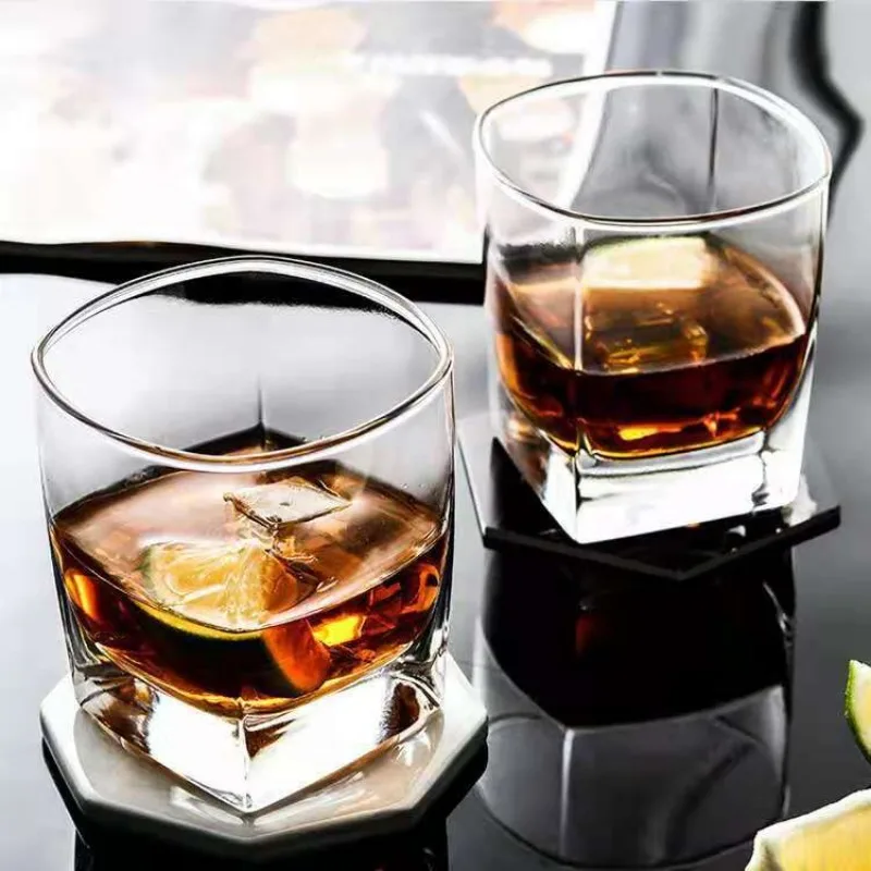 1/2/4PCS Set 235ml/8.1oz Thick Bottom Glass Cup Exquisite Glass Square Whiskey Thickening Cups Square Cup