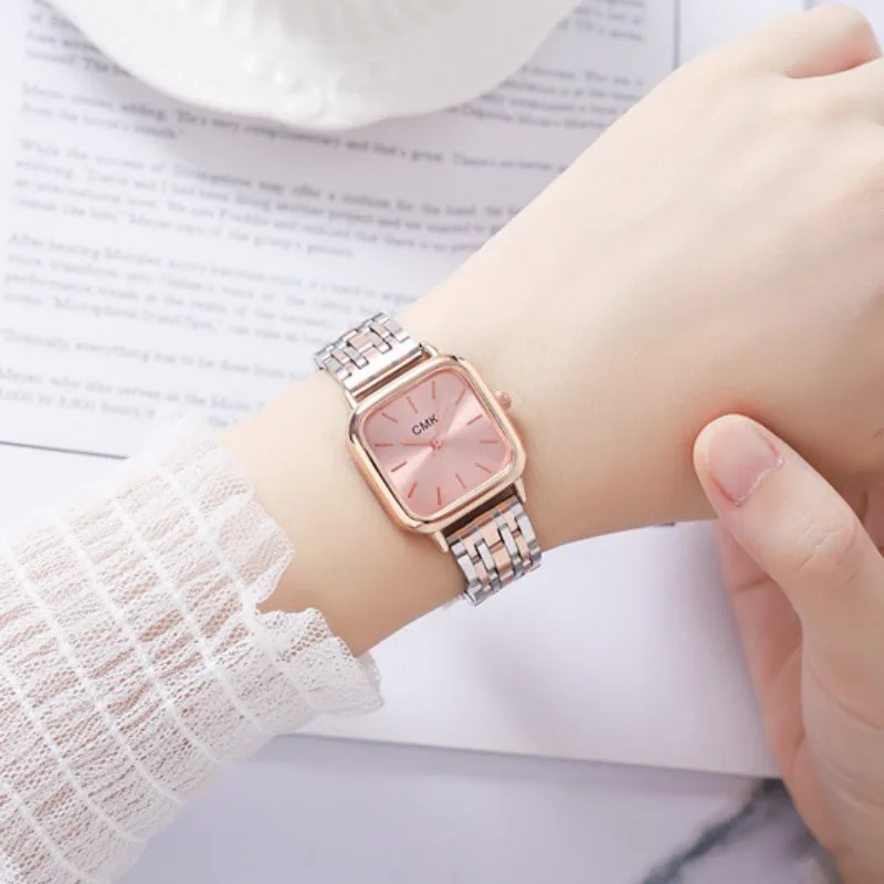Women's Watch Multi functional Student Square Quartz Watch Adjustable Stainless Steel Strap Watch