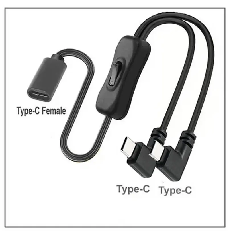 USB-C Extension Cable with On/Off Switch, 90-Degree, 35cm
