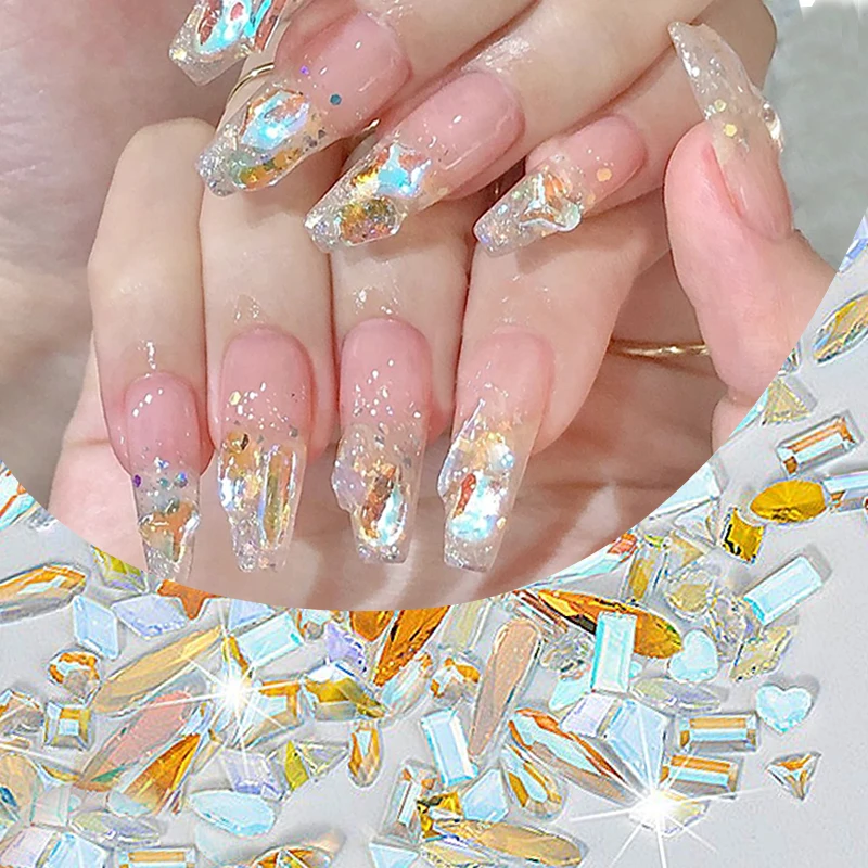 Mixed Color Glitter Nail Rhinestone Flat Back Crystal Gems Irregular  Jewelry Beads Manicuring 3D Nail Art Decoration Accessories - AliExpress
