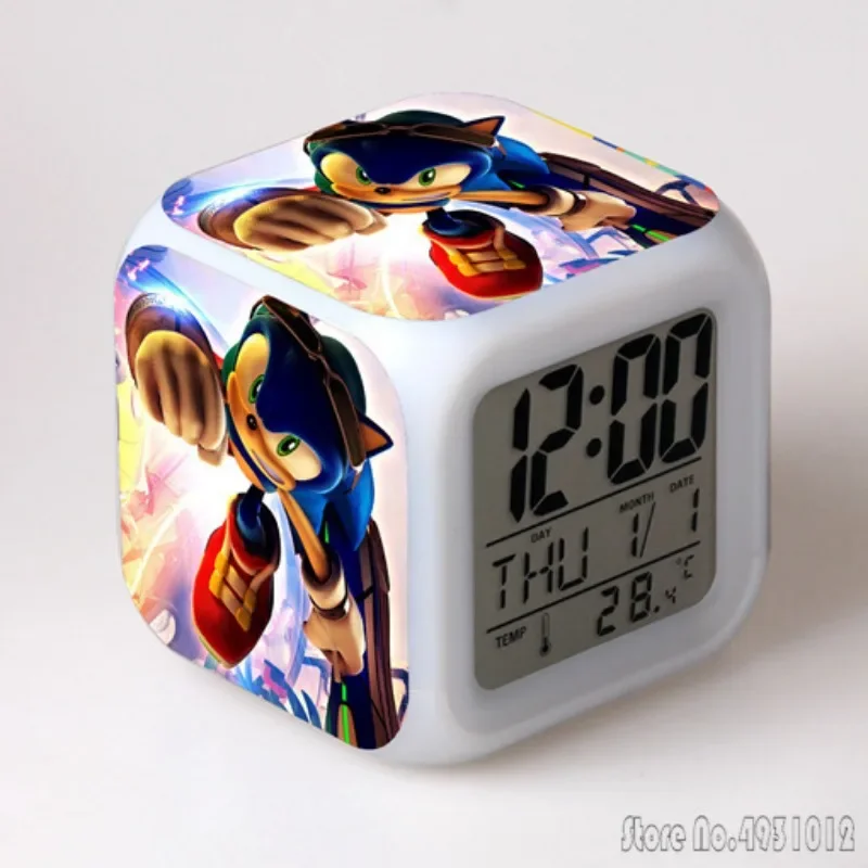 thumbnail image 1 of Reloj despertador con luz LED de 8 x 8 x 8 cm con diseño de Sonic the Hedgehog, Sonic the Sonic Boy, creativo, para estudiantes, con pantalla de hora, semana y mes, 1 of 5