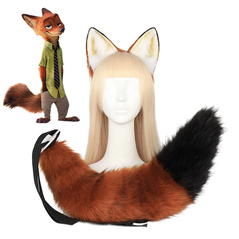 

Zootopia Nick Wilde Ears and Tail Disney Zootropolis Nick Fox Ear Headband Anime Cosplay Props Halloween Carnival Accessories