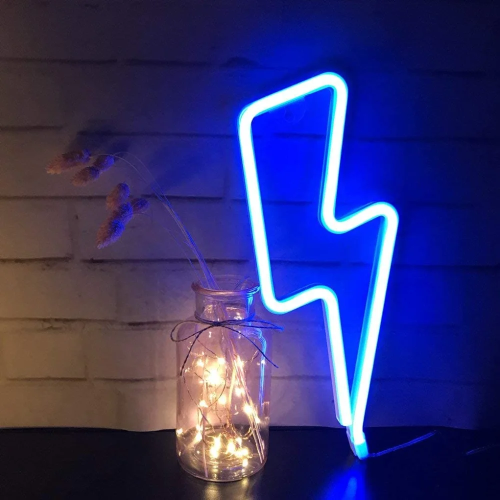 Blue Lightning Bolt Neon Light LED Lights for Bedroom Night Light Room  Decor for Teen Girls Gifts for Teenager Boys Gaming Accessories USB/Battery