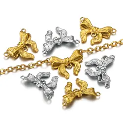 5pcs Stainless Steel Double Hole Cute Bow Connectors Charms for Diy Jewelry Making Bracelets Necklace Accessories Make Up Bulk