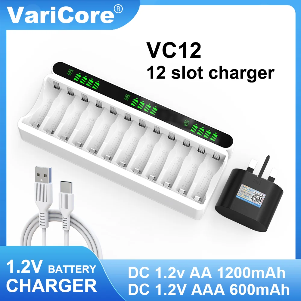 VariCore VC12 1.2V 12-Slot Rechargeable Battery Charger for Ni-MH AA AAA Nickel Hydrogen Batteries