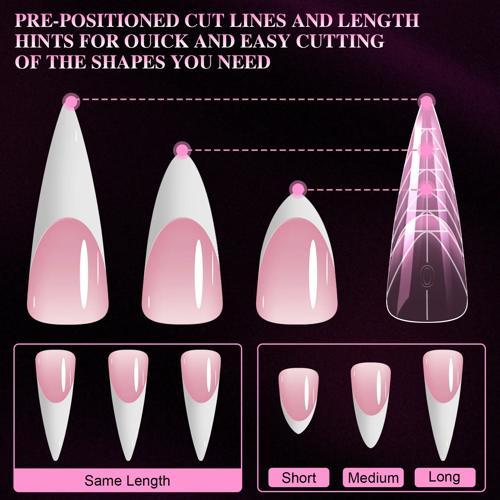 타원형 재사용 가능 투명 핑크 젤 아크릴 네일 팁 연장 빌더 몰드 도구 도매 150개 프렌치 네일 듀얼 폼