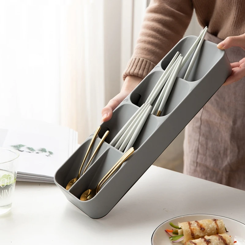 

Kitchen Cutlery Storage Tray Knife Block Holder Tableware Organizer Spoon Fork Separation Box Drawer Plastic Container Cabinet