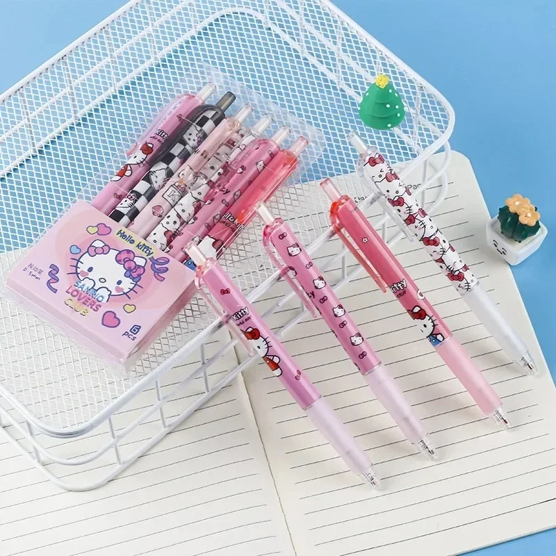 산리오 젤 펜 Hello Ktiiy 프레스 펜, 귀여운 학생용 빠른 철자 쓰기 도구, 0.5mm 블랙 학교 문구 선물, 12 개