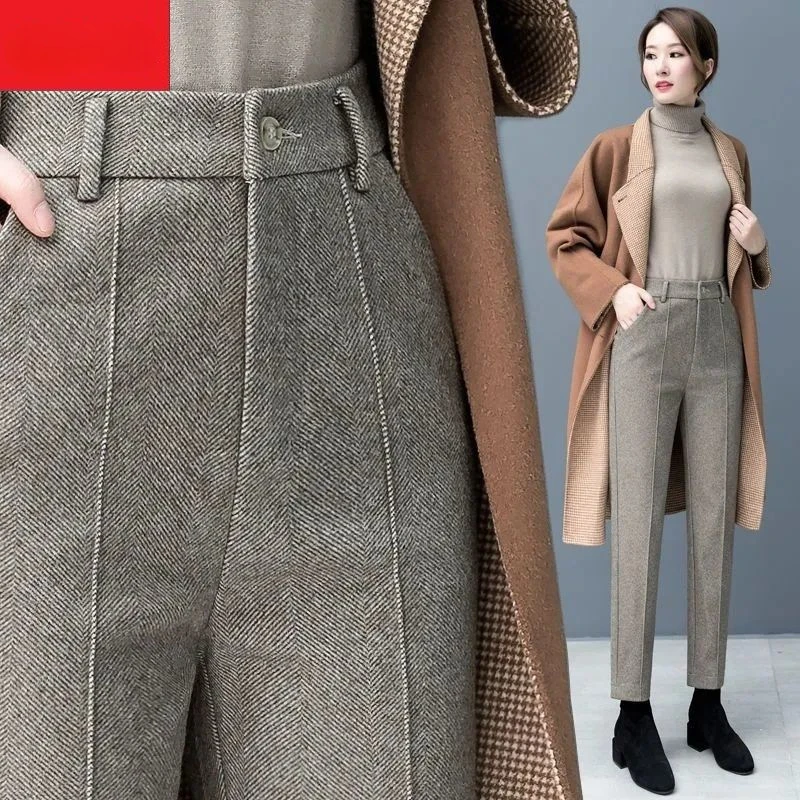 

Woolen Pants Women's Winter 2023 New High-waist Wide-leg Pants Loose Casual Straight-leg Pants Wool Fall Mopping Trousers Q570