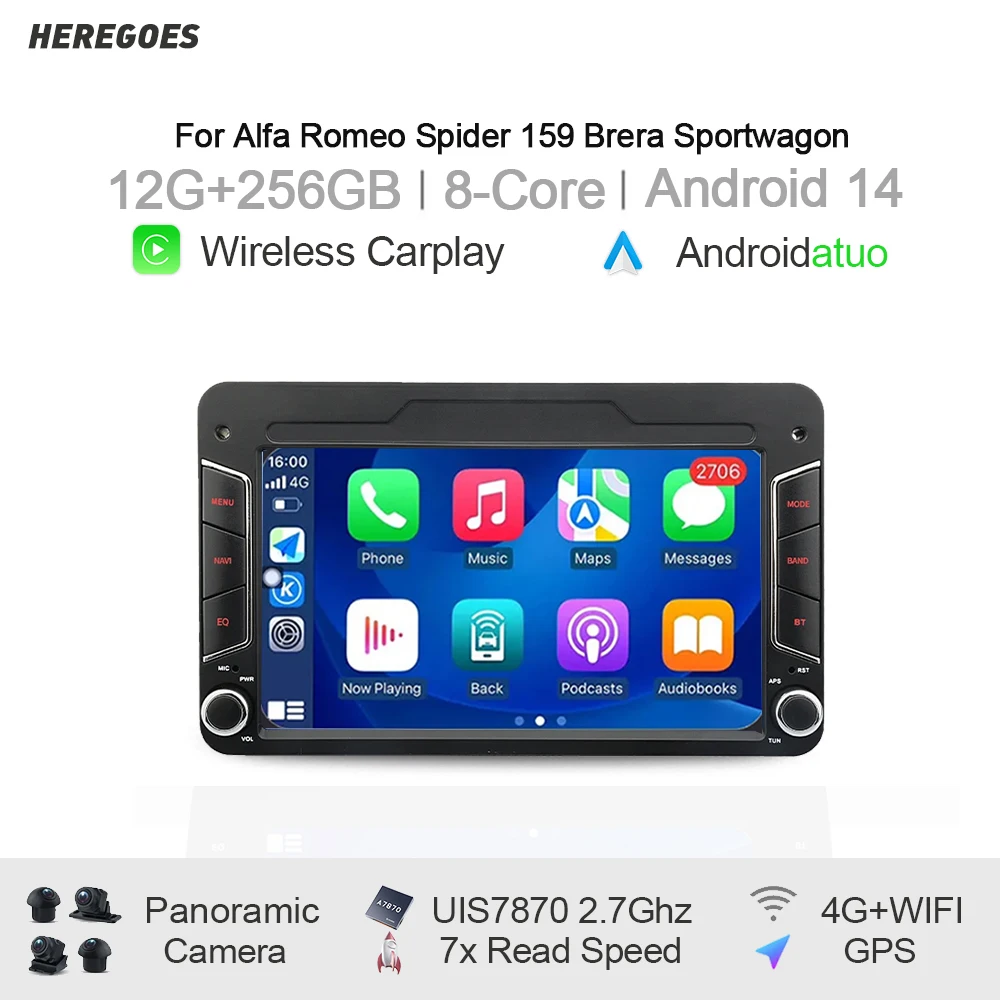 Carplay 2 din Android 14 Auto Radio Navigation Stereo GPS Multimedia Player Bluetooth Für Alfa Romeo Brera Spider 159 Sportwagon