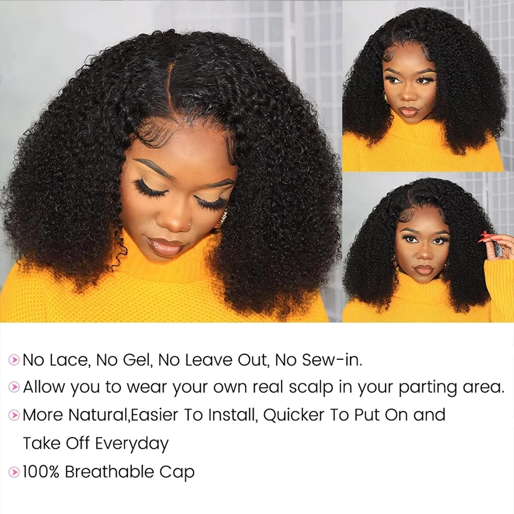 Kinky Curly V Part Wigs Human Hair Glueless Wigs No Leave Out V Part Wig Afro Kinky Bulk Human Hair Afro Curly Black For Women