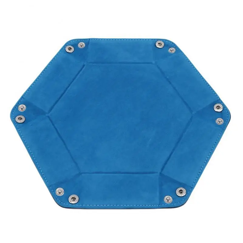 롤링 접이식 육각형 주사위 게임 보관 트레이, PU 가죽 및 벨벳 매트 거치대, 양면 두꺼운 사무용품 보관