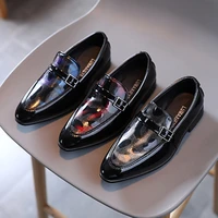 Children's Leather Shoes Fashion British Style Boy School Performance Low-heeled Versatile Kids Wedding Pointed Toe Single Shoes 1