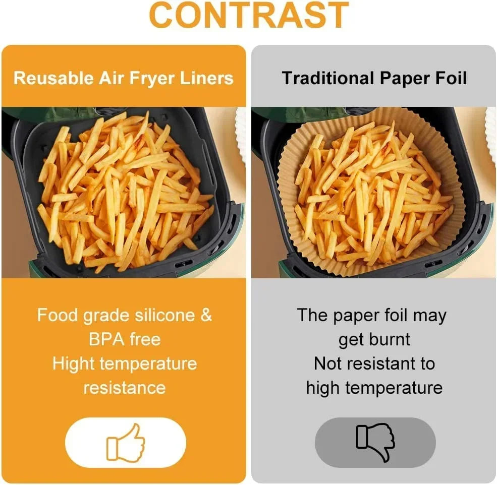 Air Fryer Silicone Pot Thick Reusable Silicone Square Air Fryer Liners Replacement of Parchment Liner Paper Basket air fryer liners