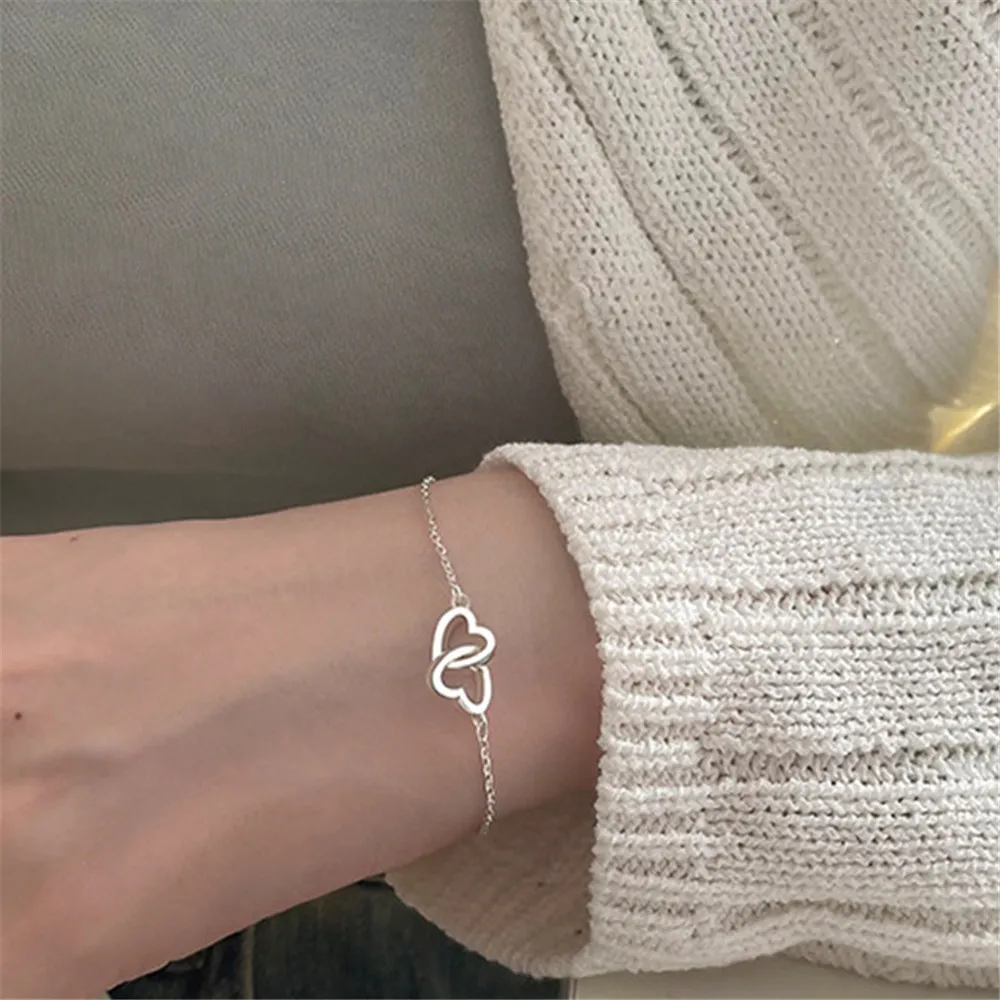 Double Interlocking Small Hearts Bracelet Bangle For Women Fine Fashion Jewelry Wedding Party Gift bracelet jewelry
